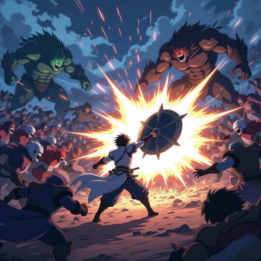 Anime Hero Defends Against Monster Horde