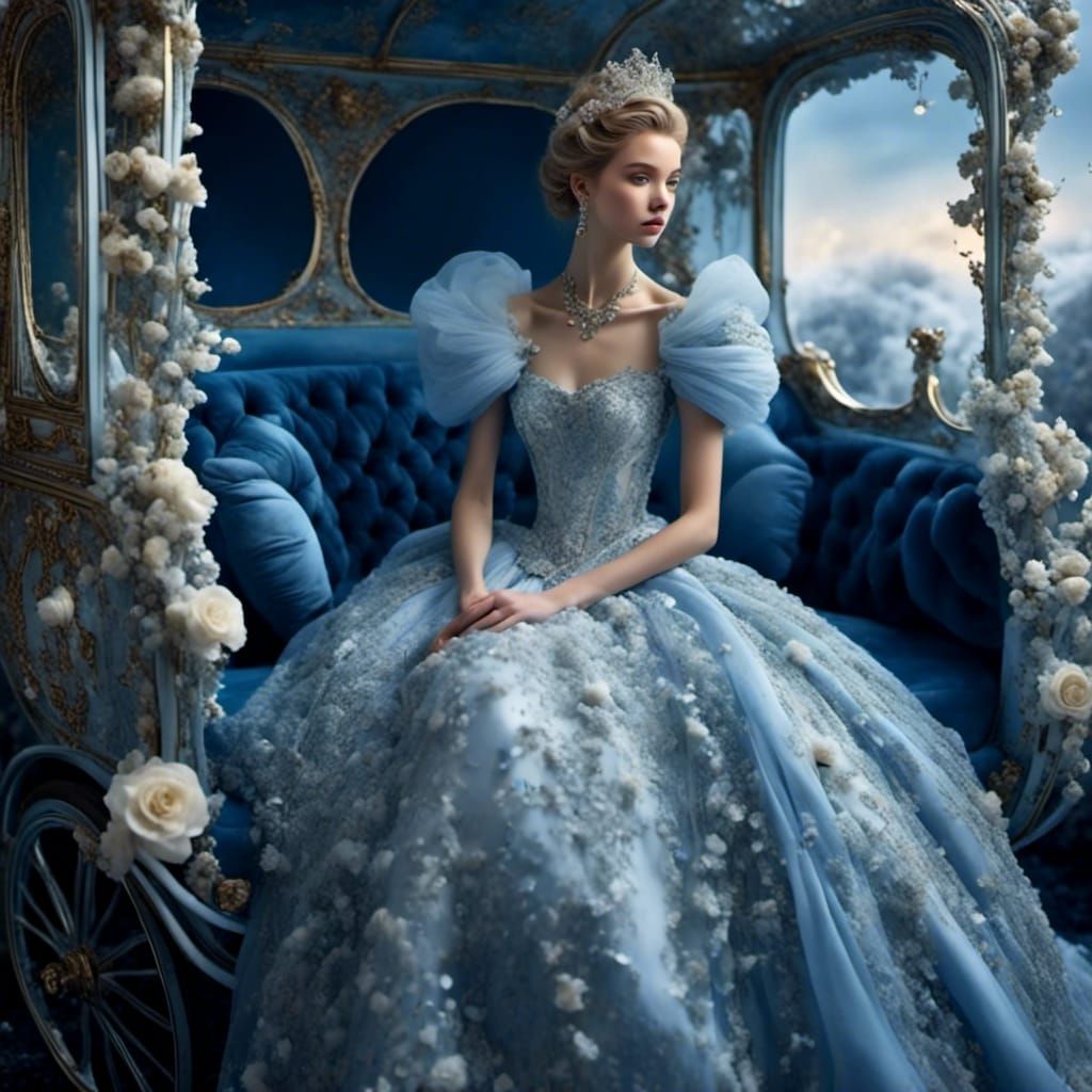 Cinderella in a pale blue ornate gown