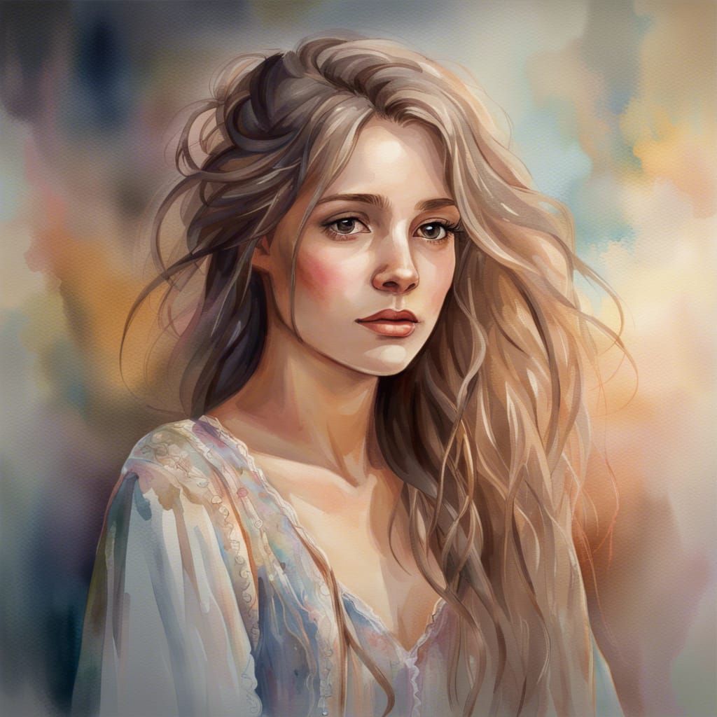 Girl in Watercolor, Oil on Canvas Style