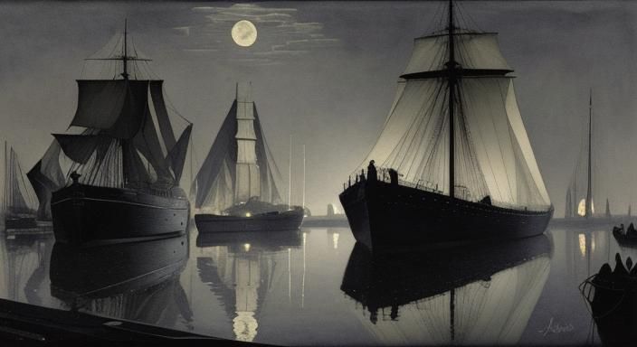 Ostend Harbor Reflection: Vintage Horror Illustration