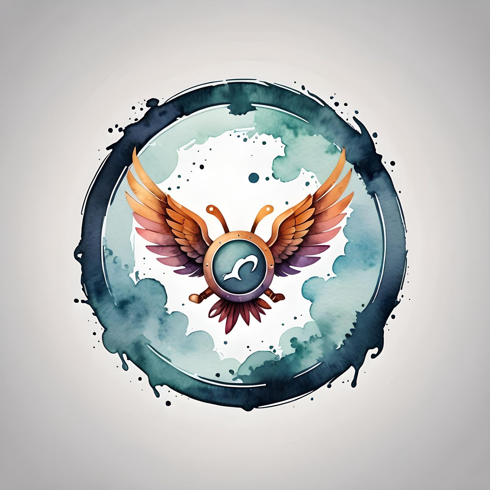 Minimalist Watercolor Cartoon Logo with Winged Rockers