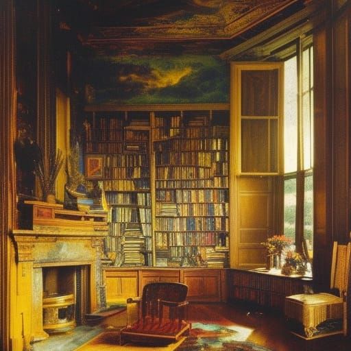 the abandoned library in Sir Henry's home__