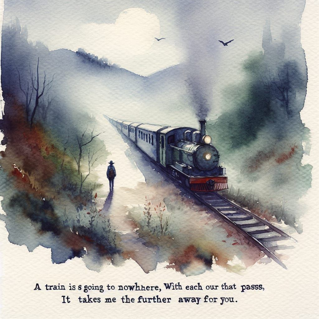 Watercolor Train Journey Through Undefined Landscape