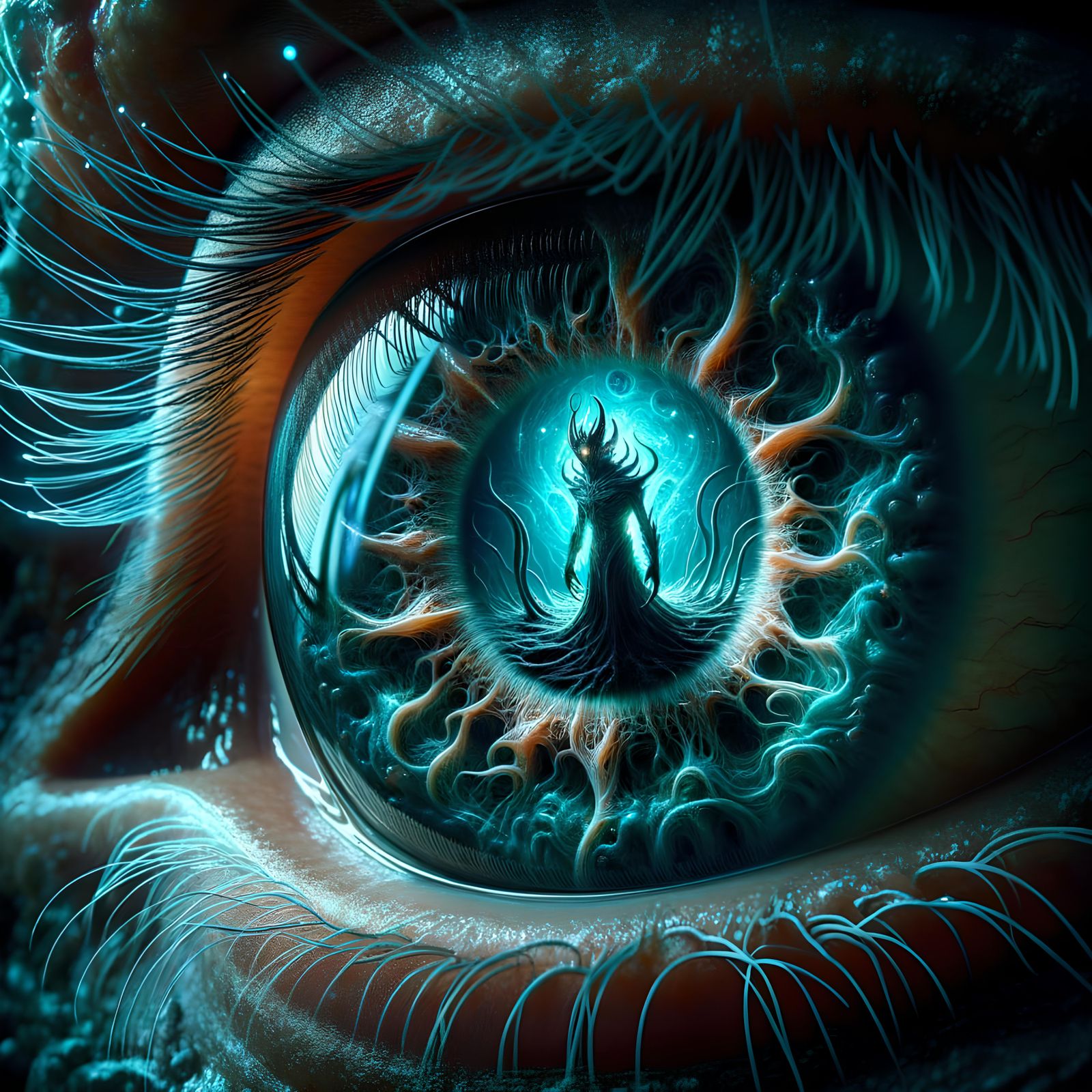 Eerie Bioluminescent Eye Reflects Deep Sea Horror