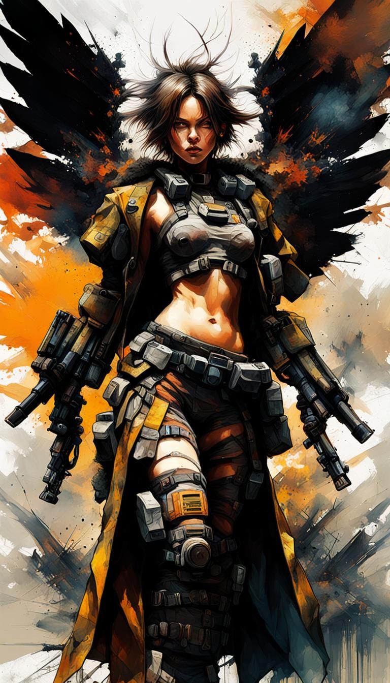 Post-Apocalyptic Scavenger in Dramatic Crosshatch Painting