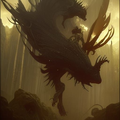 Dark Fantasy Mythical Creatures in Hyperdetailed Style