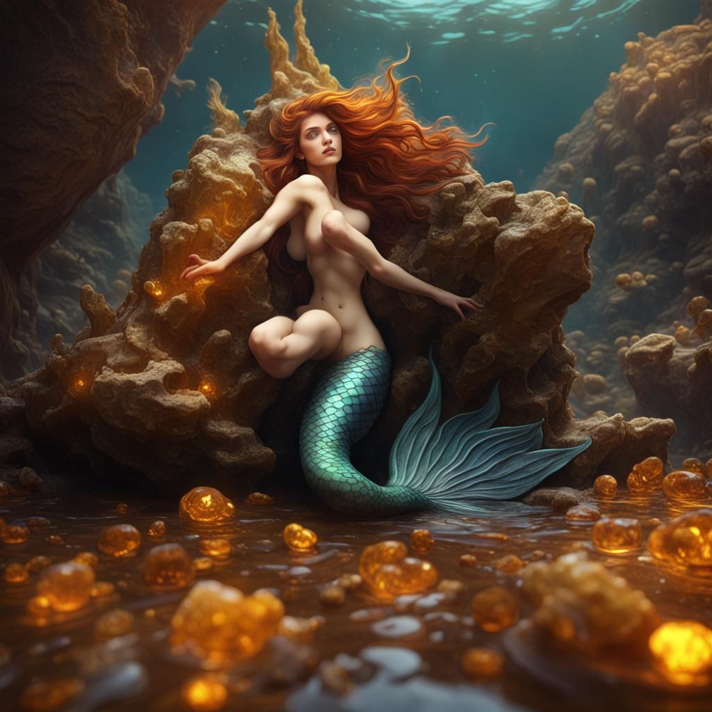 Mermaid Encased in Amber: Fantasy Concept Art