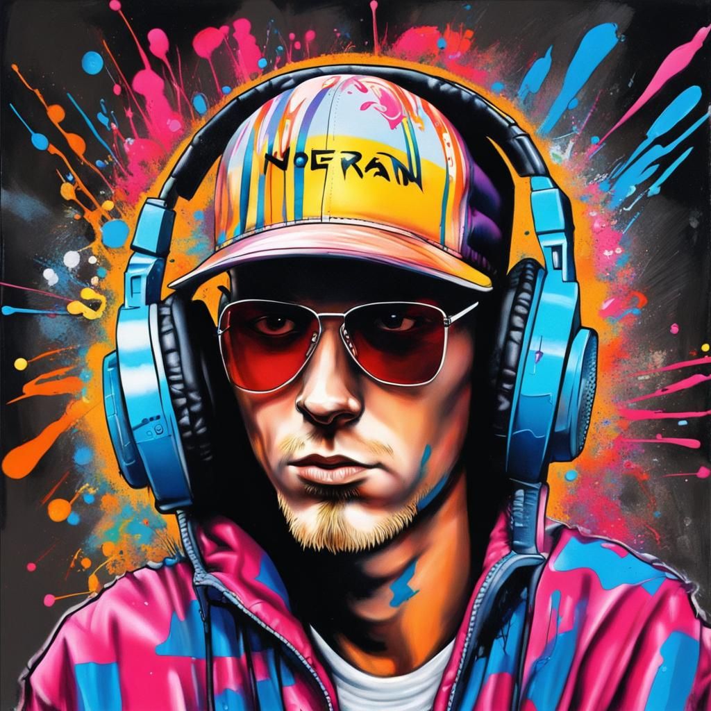 DJ in Sci-Fi City: Graffiti Art Style