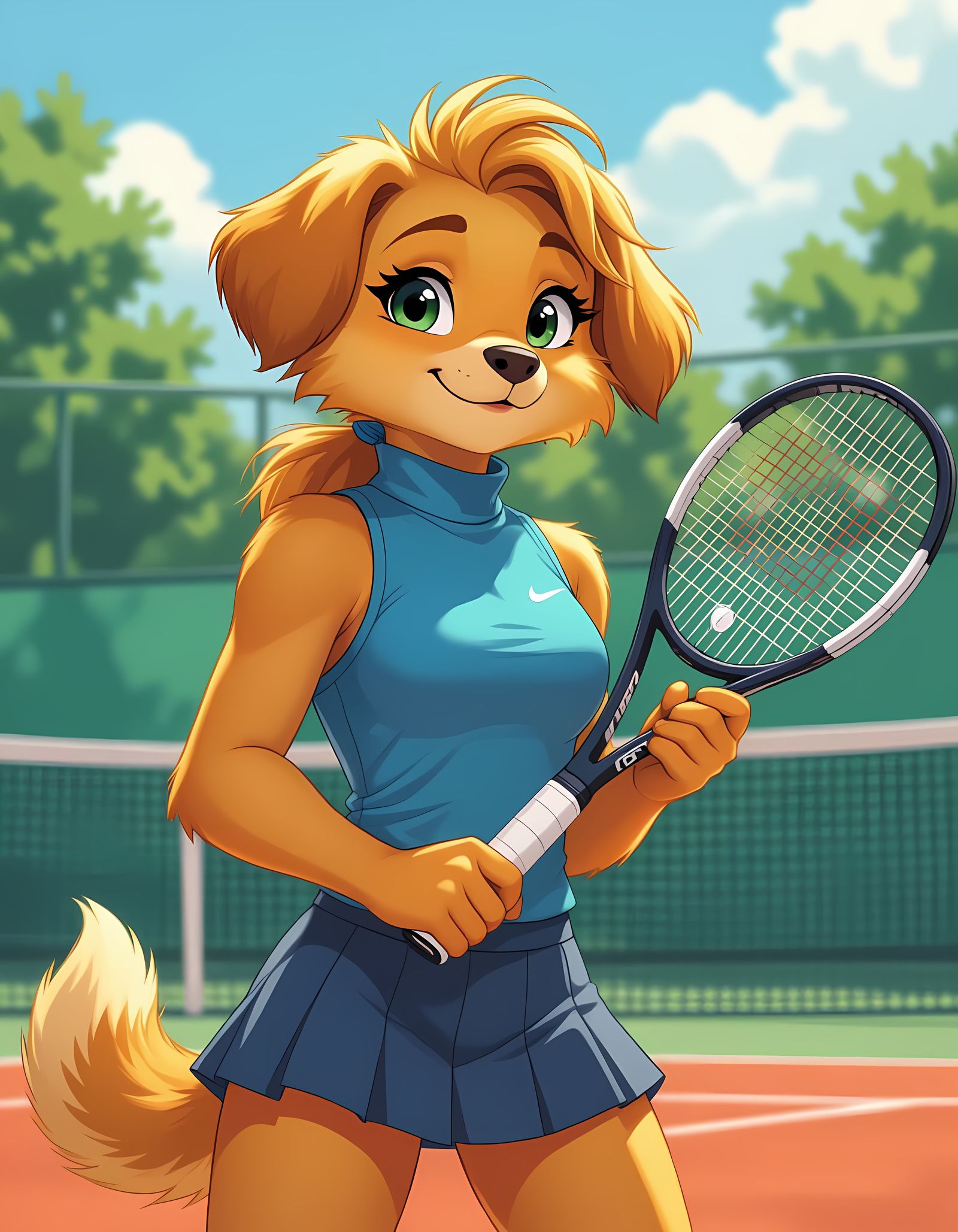 Golden Retriever Tennis Star in Dynamic, Bold Image
