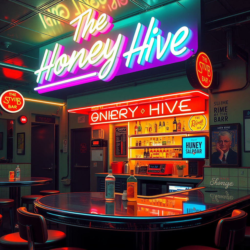 Futuristic Retro Dive Bar Bathed in Neon Lights