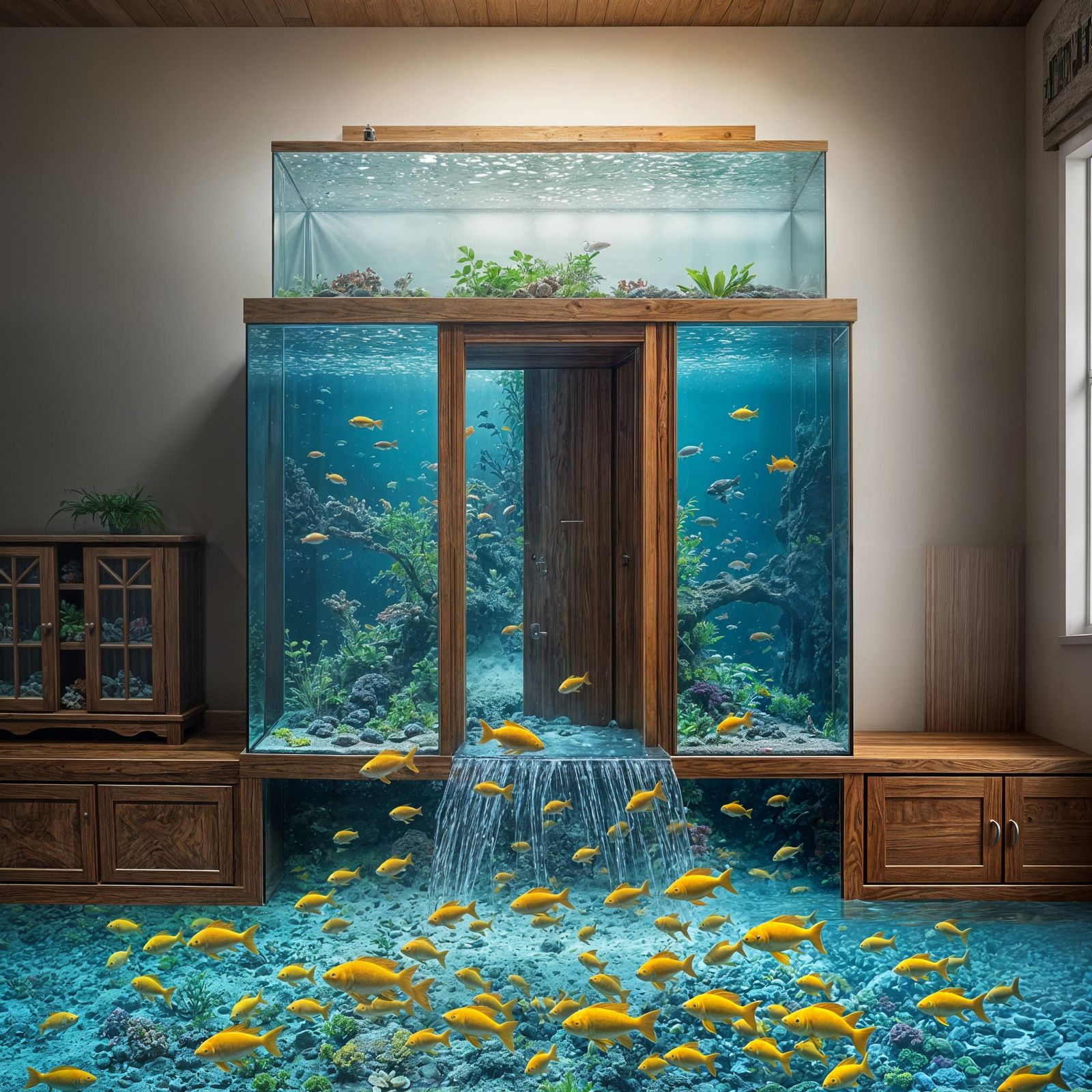Overflowing Aquarium with Open Door