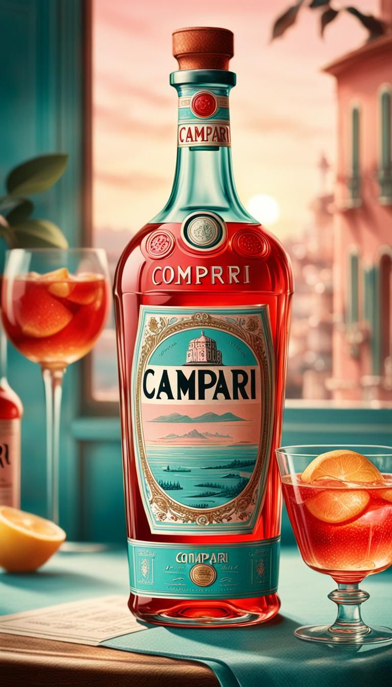 Vintage Campari Bottle in Retro Italian Art Style