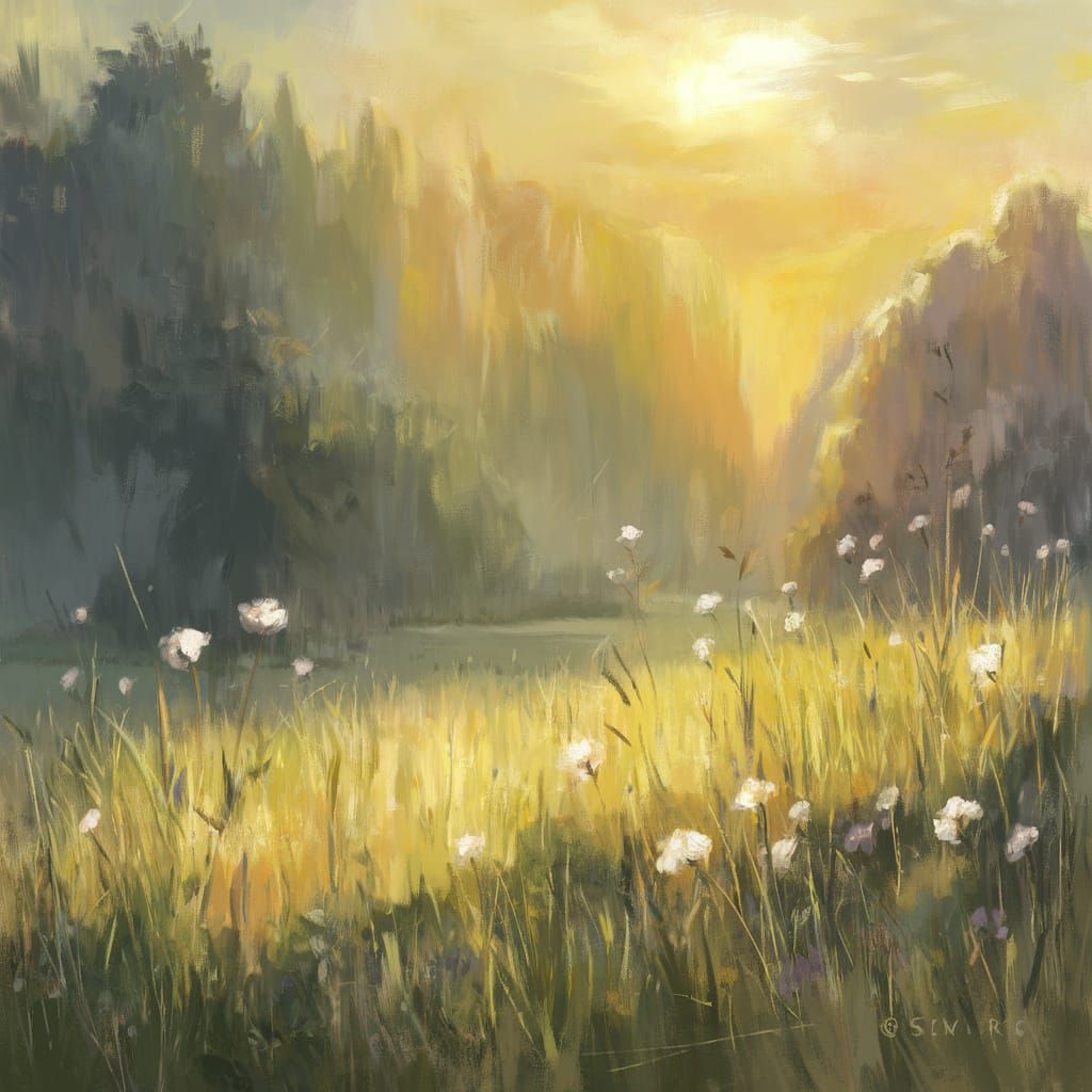 Serene Sunset Landscape in Golden Hues