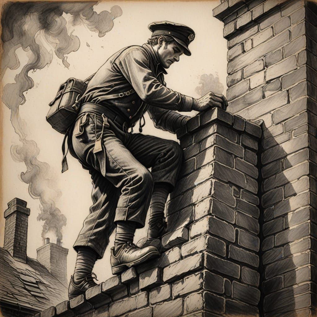 Young Sailor Climbing Chimney: Detailed Pencil Sketch