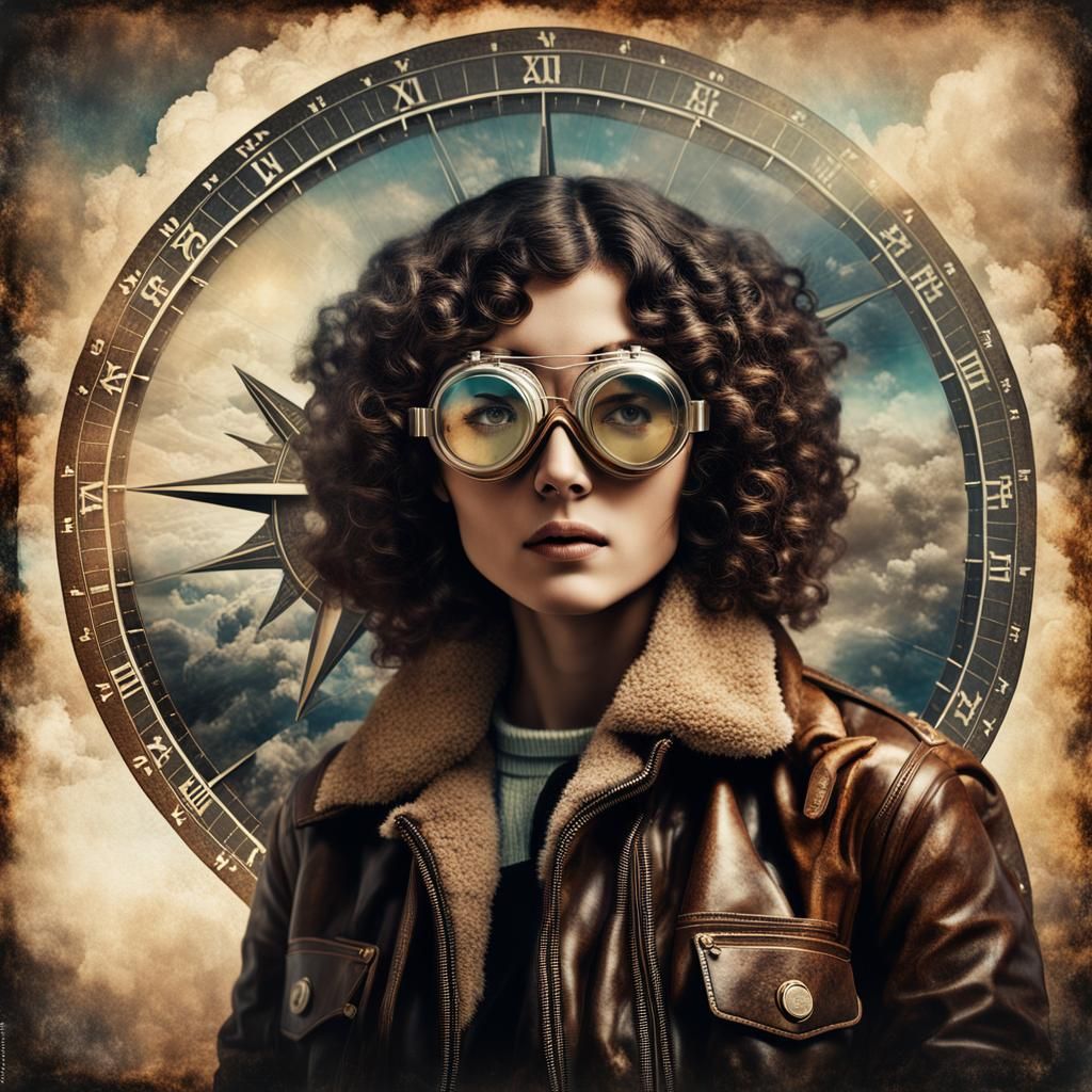 Double Exposure Portrait of a Female Aviator