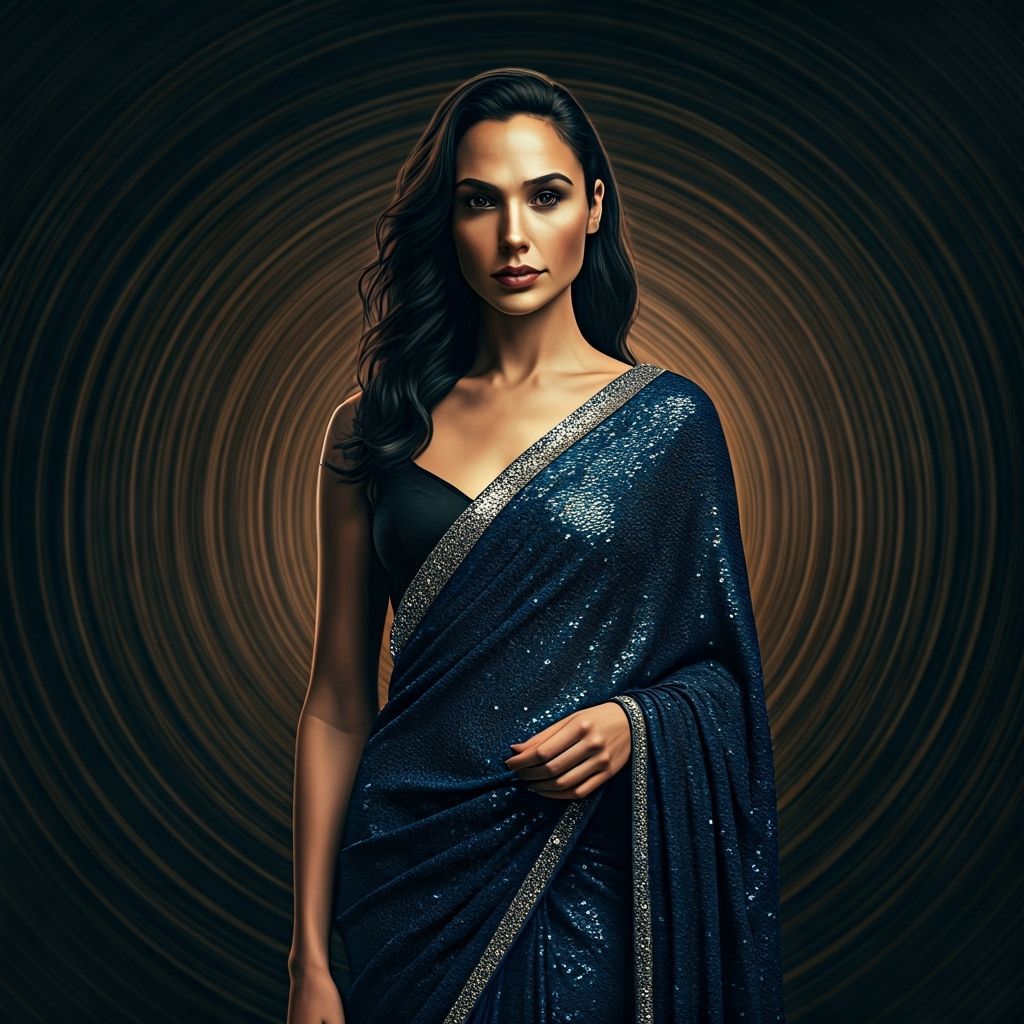 Gal Gadot in Sapphire Saree, Vertigo Art Style