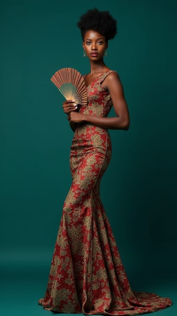 Elegant Couture Portrait of a Black Woman in High Fashion