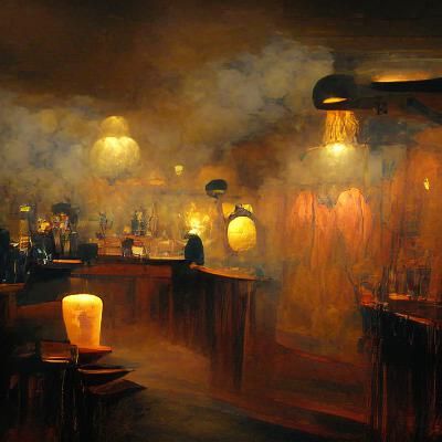 Smoky Bar Interior in Van Gogh Style
