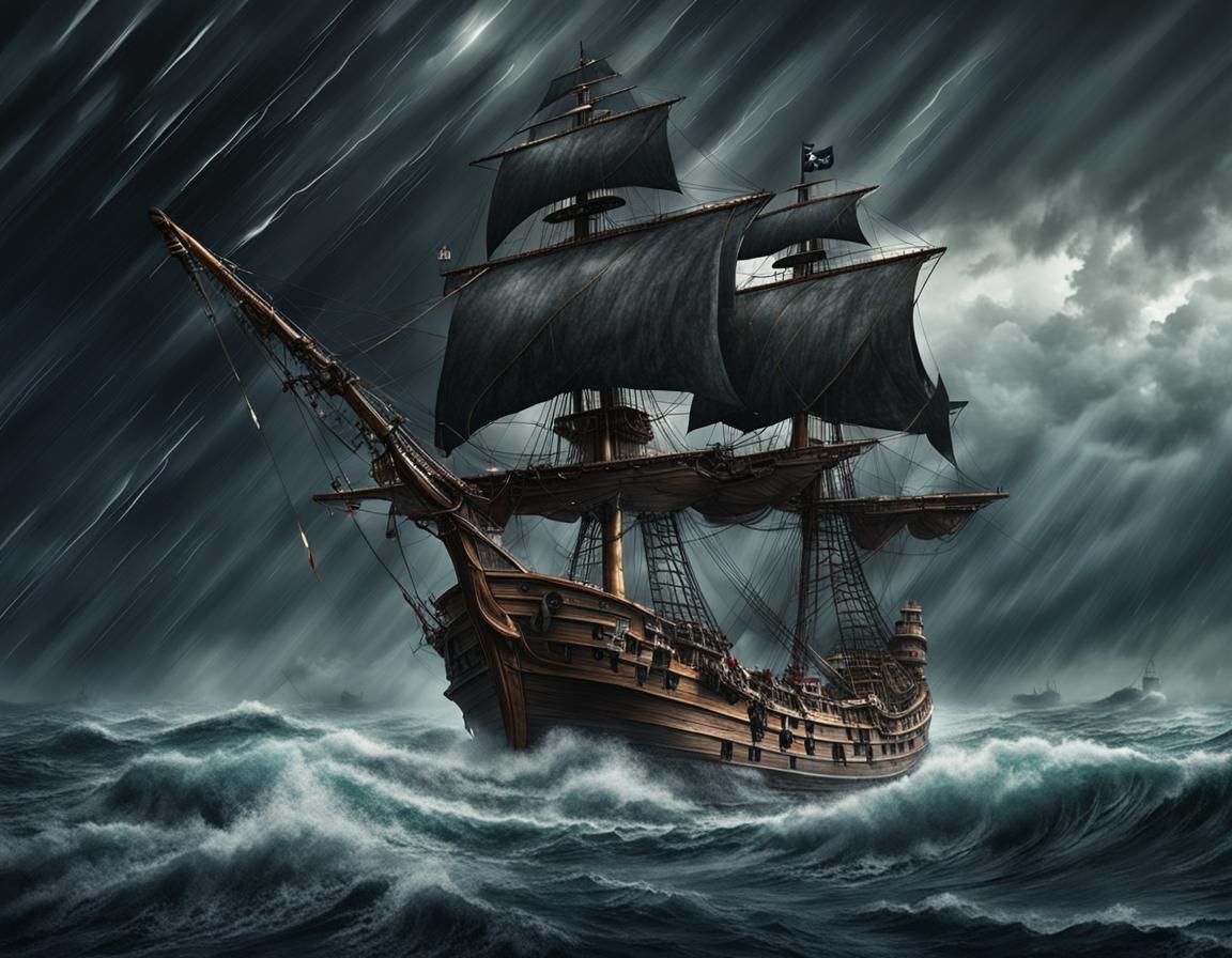 Pirate Ship in Stormy Seas