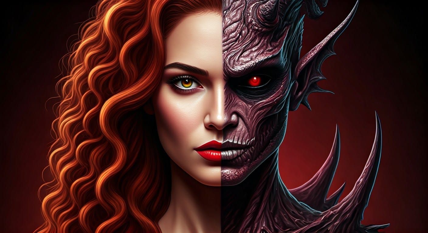 Duality: Beauty and Demon Face Portrait