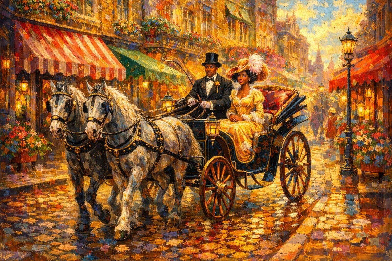 Victorian Carriage Ride in Vivid Oil Painting Style