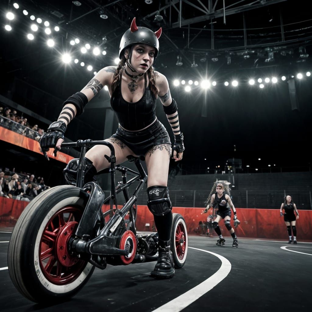 Gothic Roller Derby Girl with Pigtails