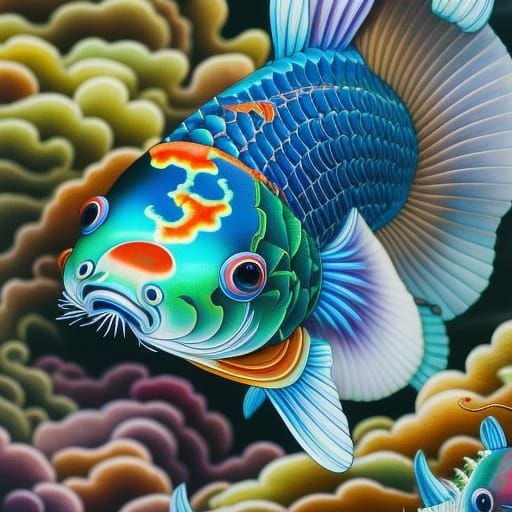 Detailed Japanese Koi Fish in Surreal Photoillustration