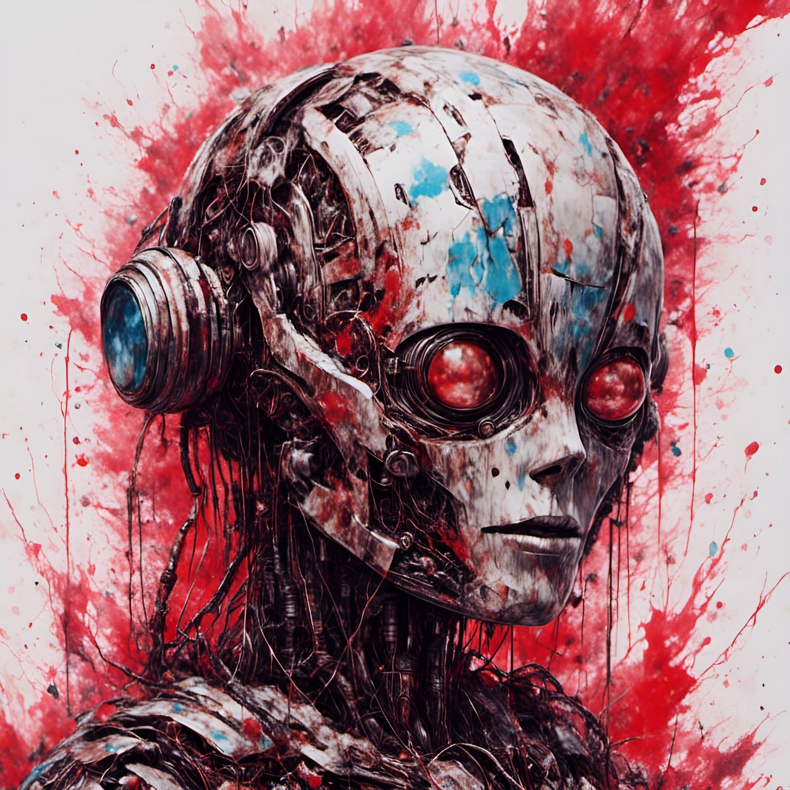 Robot Portrait in Macabre Doodle Style