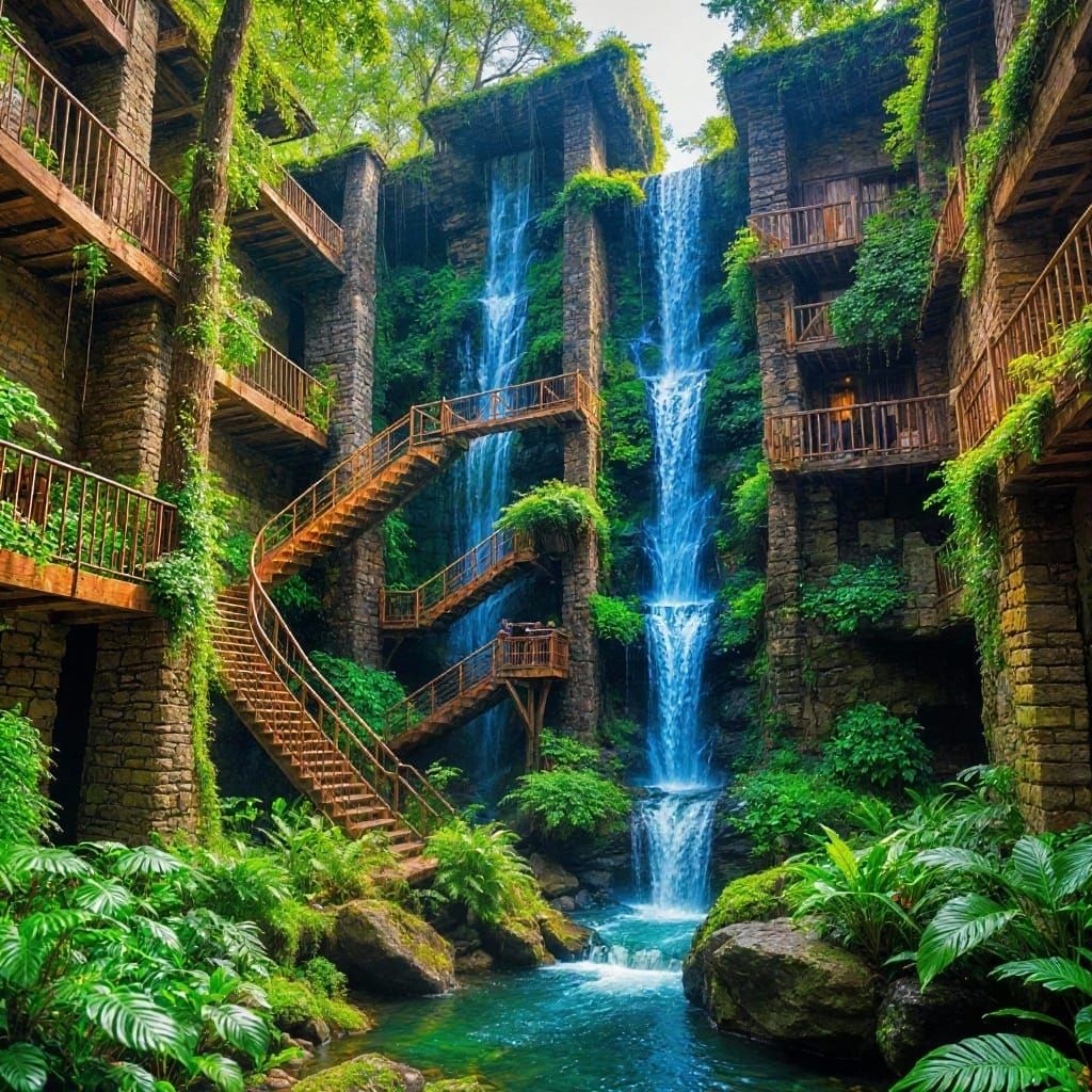 Majestic 5 Story Waterfall Maze Landscape
