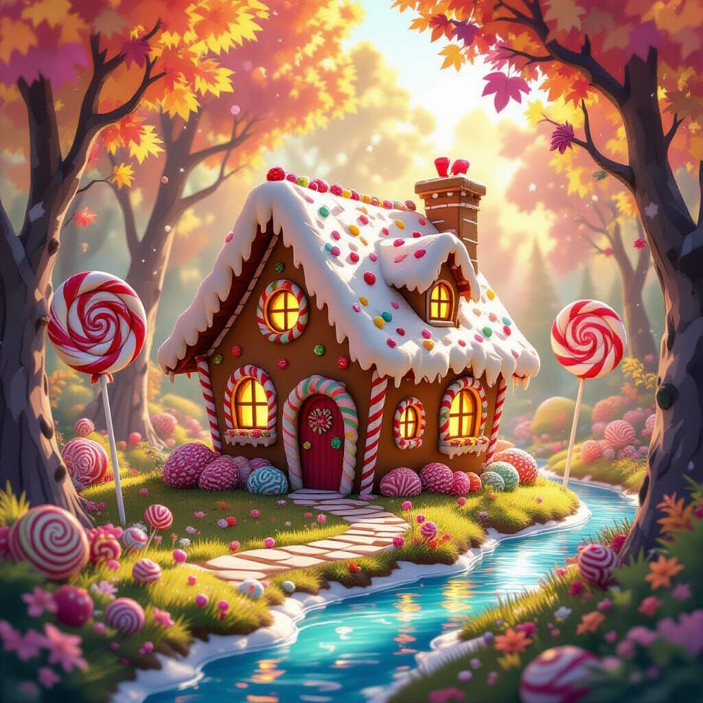 Whimsical Gingerbread Cottage in Candy Floss Forest