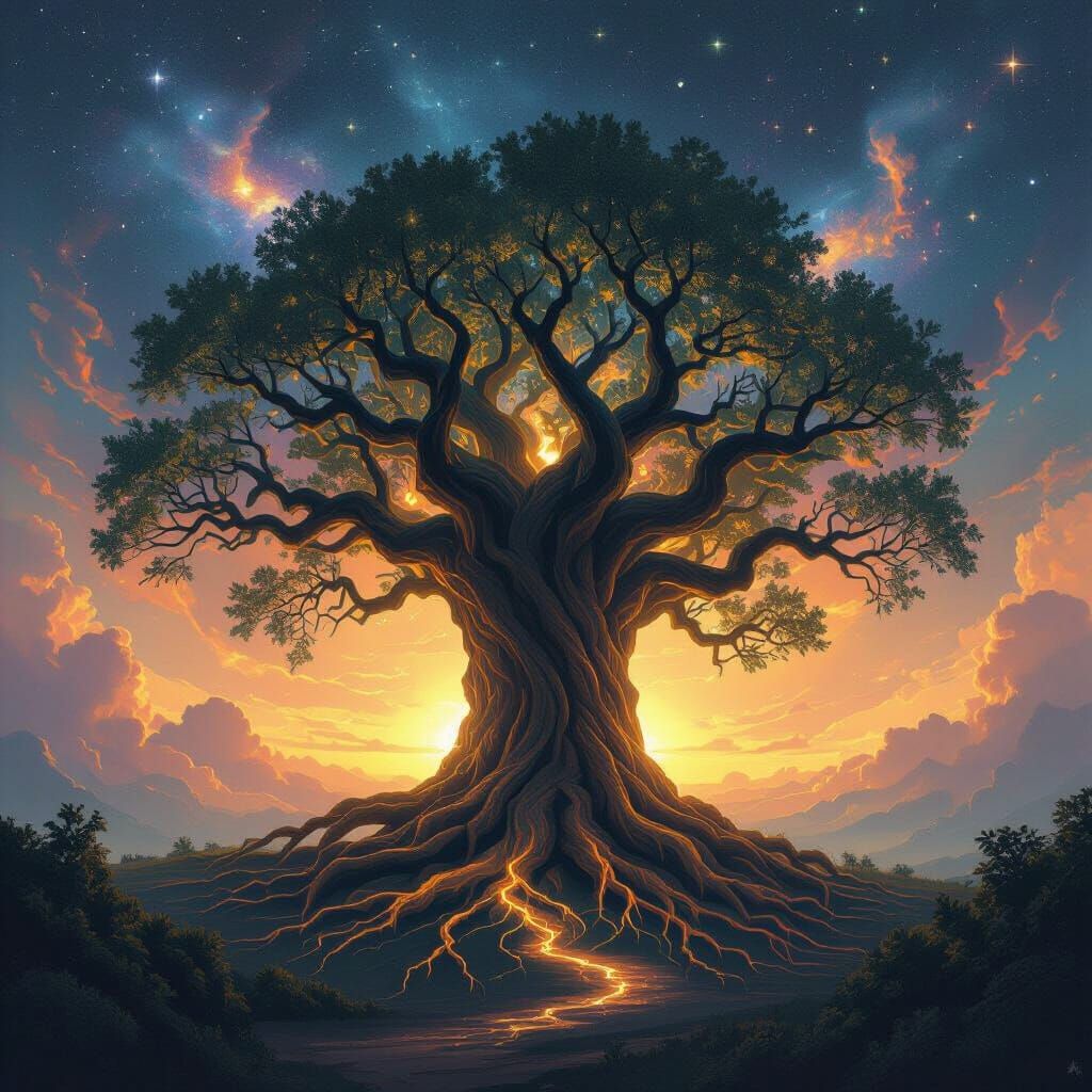 Ancient Cosmic Tree in Nebula, Acrylic Texture