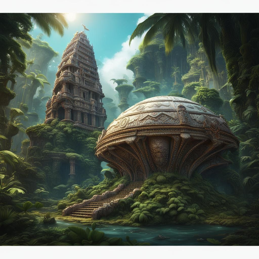 Peruvian Spaceship in Jungle Temple Ruins