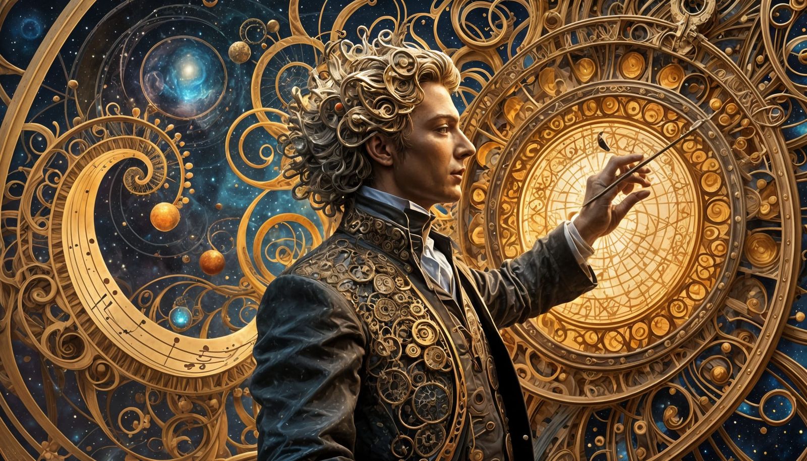 Cosmic Symphony: Planets as Musical Notes in Steampunk Style