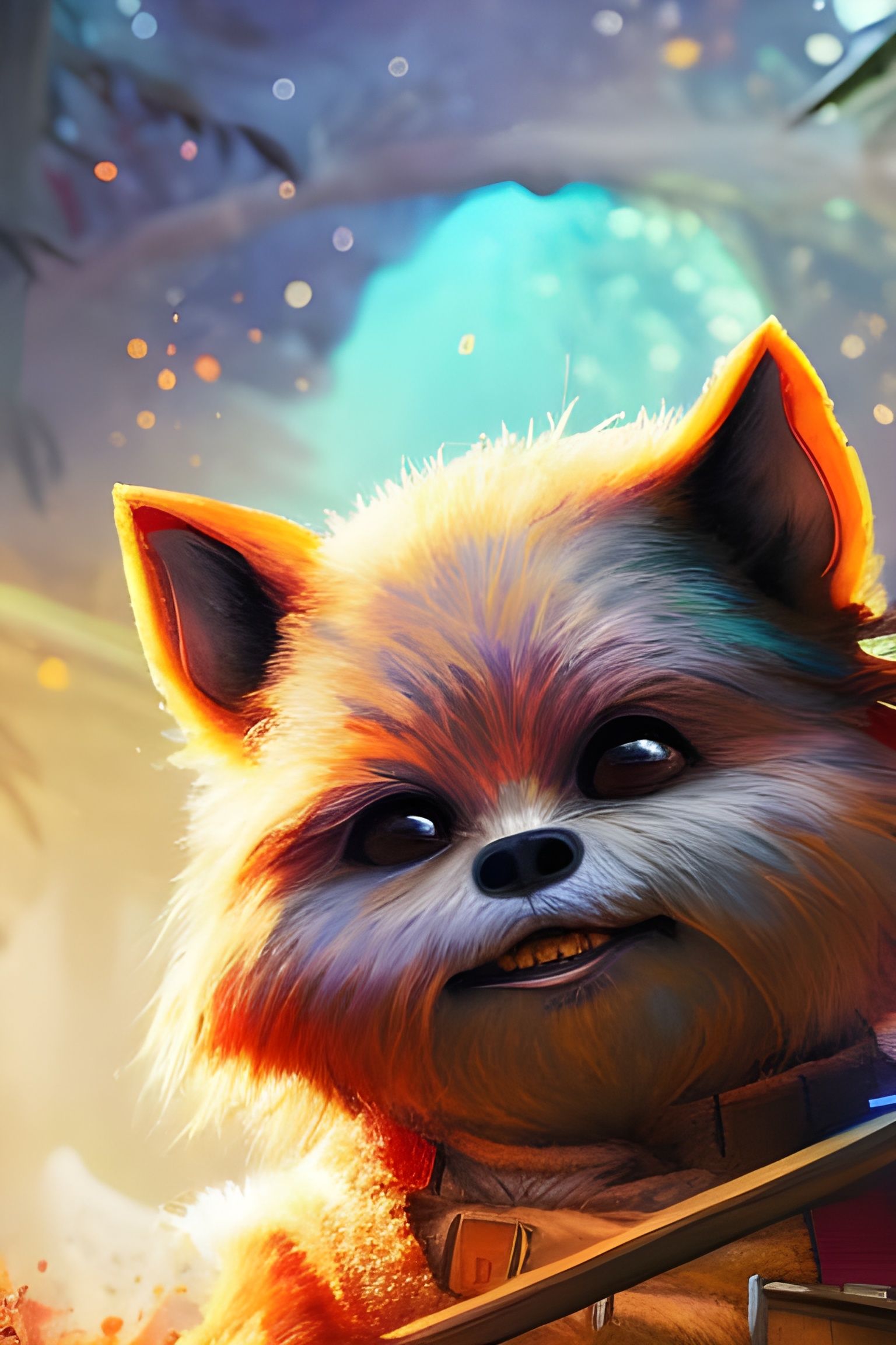 Ewok Portrait with Oil Splash, Detailed Marbling