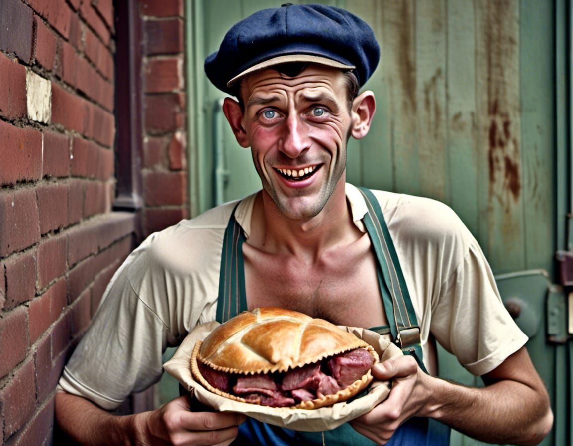 english man with meat pie