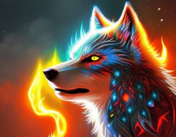 Glowing Fire Spirit Wolf Digital Painting