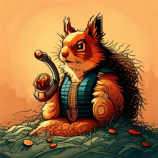 Samurai Squirrel in Retro Pixel Art Style