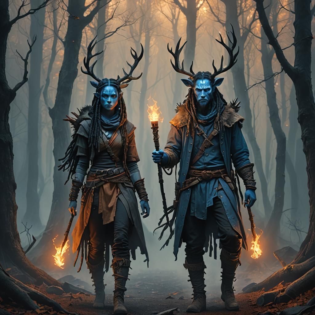 Fantasy Rogue and Firbolg in Misty Forest