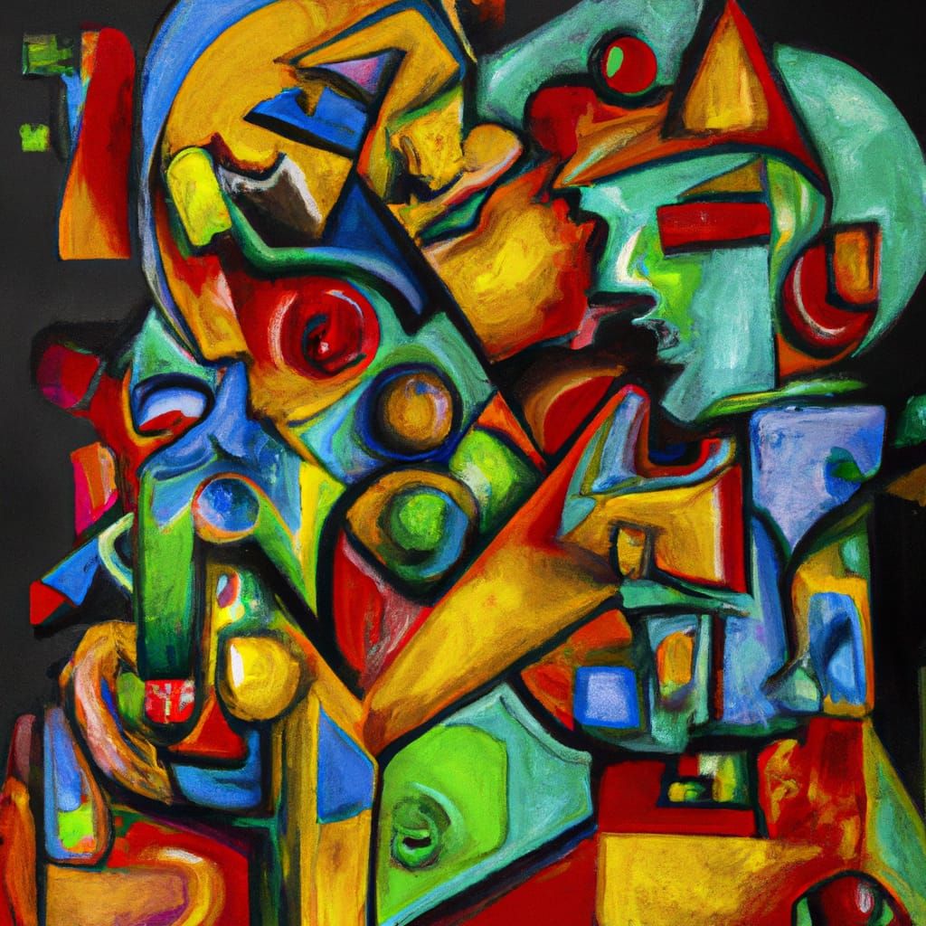 Abstract Cubist Artwork: Human Emotion and Form