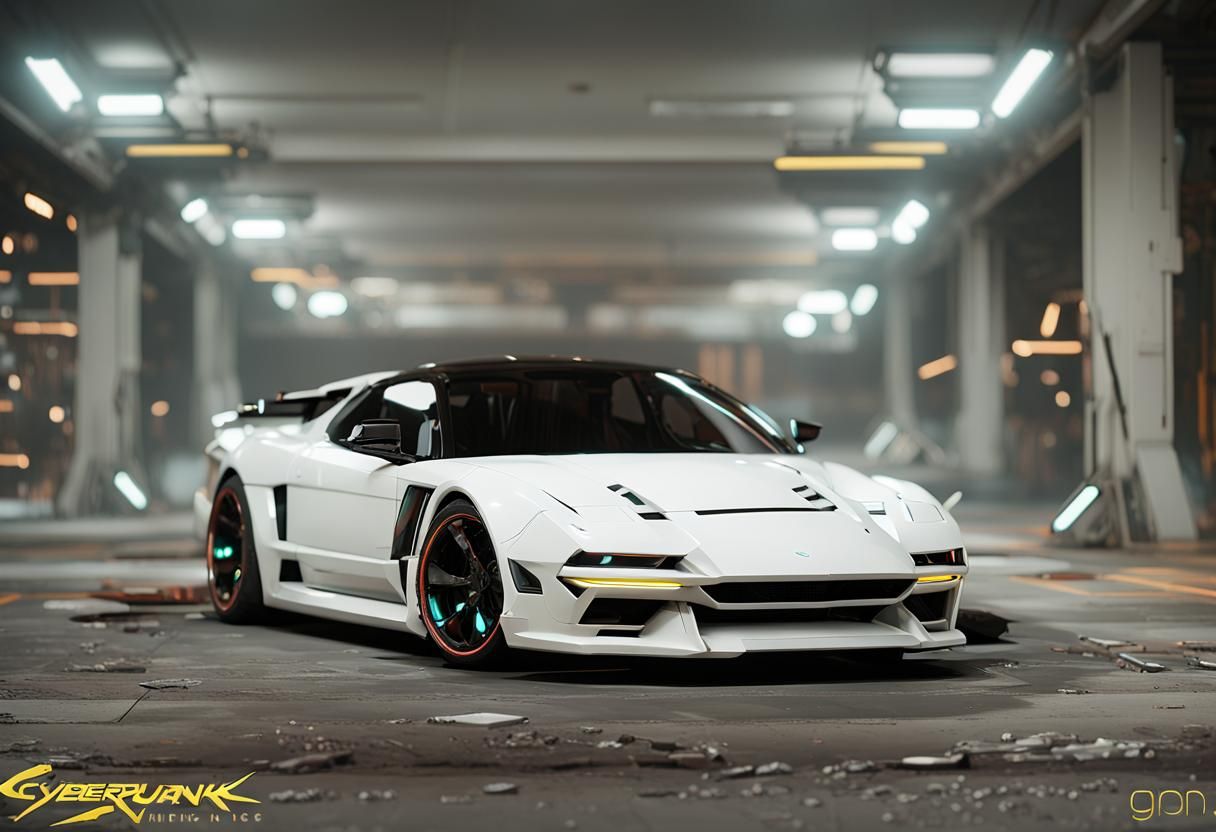 Cyberpunk Sports Car in Neon-Lit Cityscape