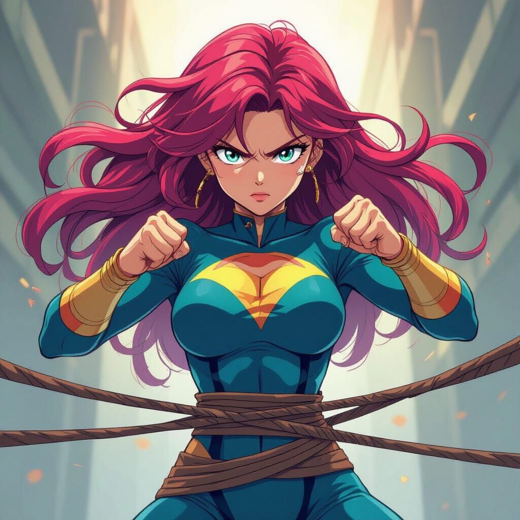 Anime Superheroine Fights Against Waist Restraints