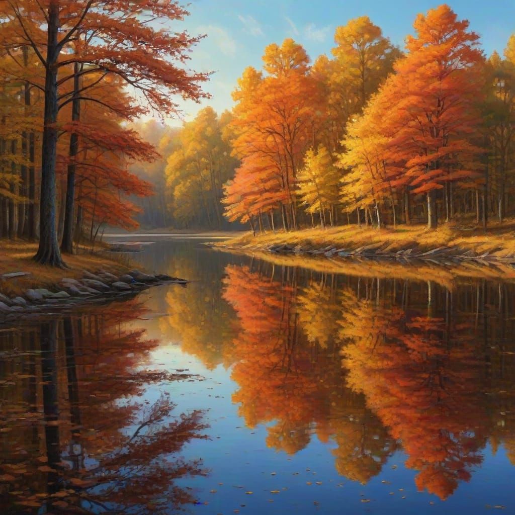 Serene Autumn Lake Landscape at Sunrise/Sunset