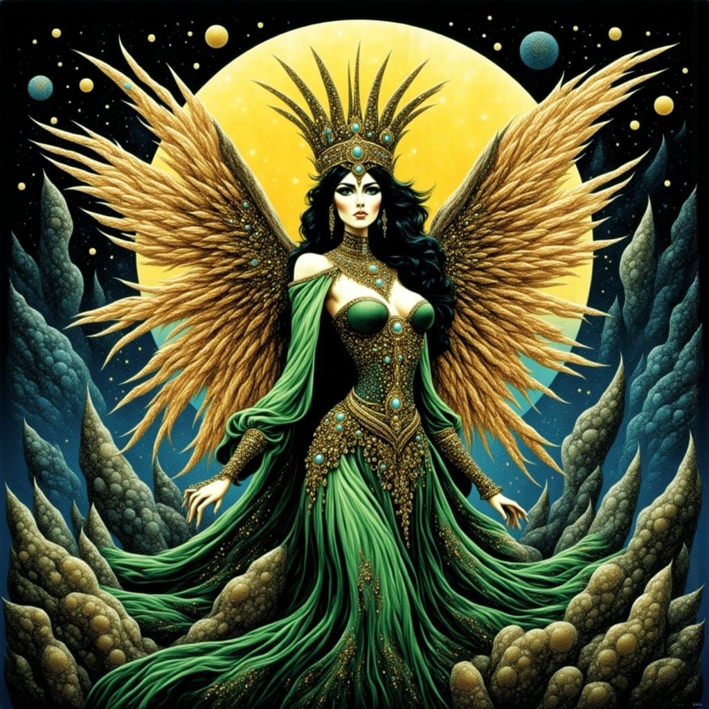 Surreal Goddess of the Acid Moon in a Dreamlike Feline Realm