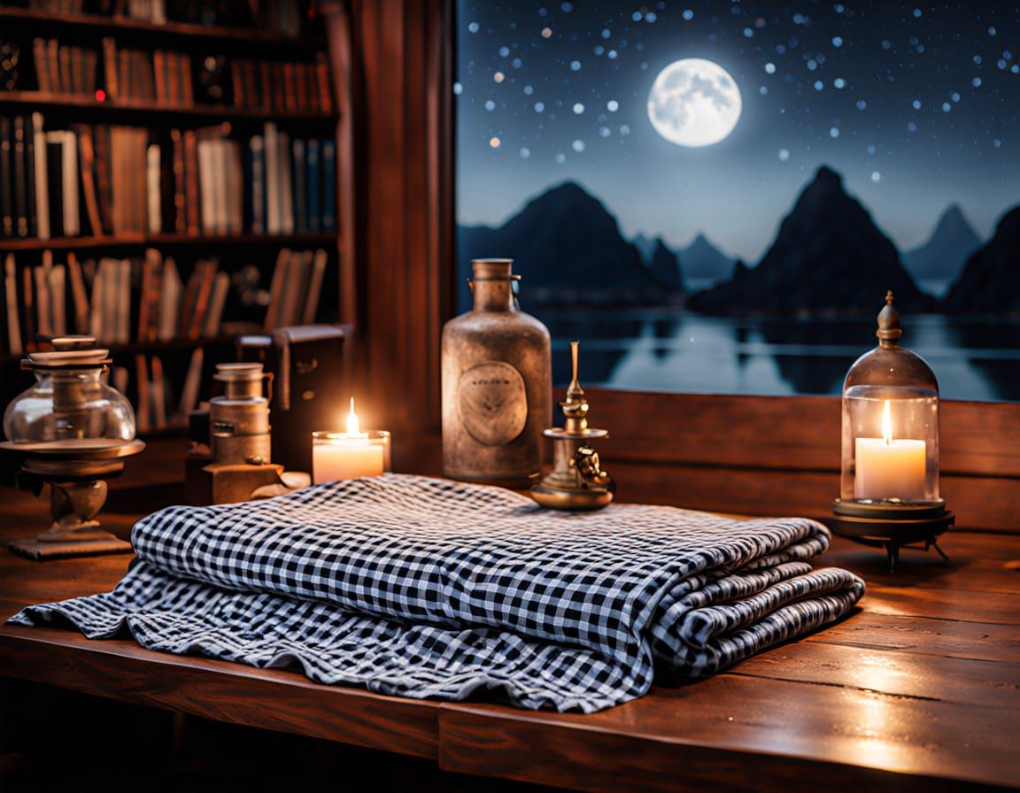 Elegant Gingham Print Blanket Landscape Scene