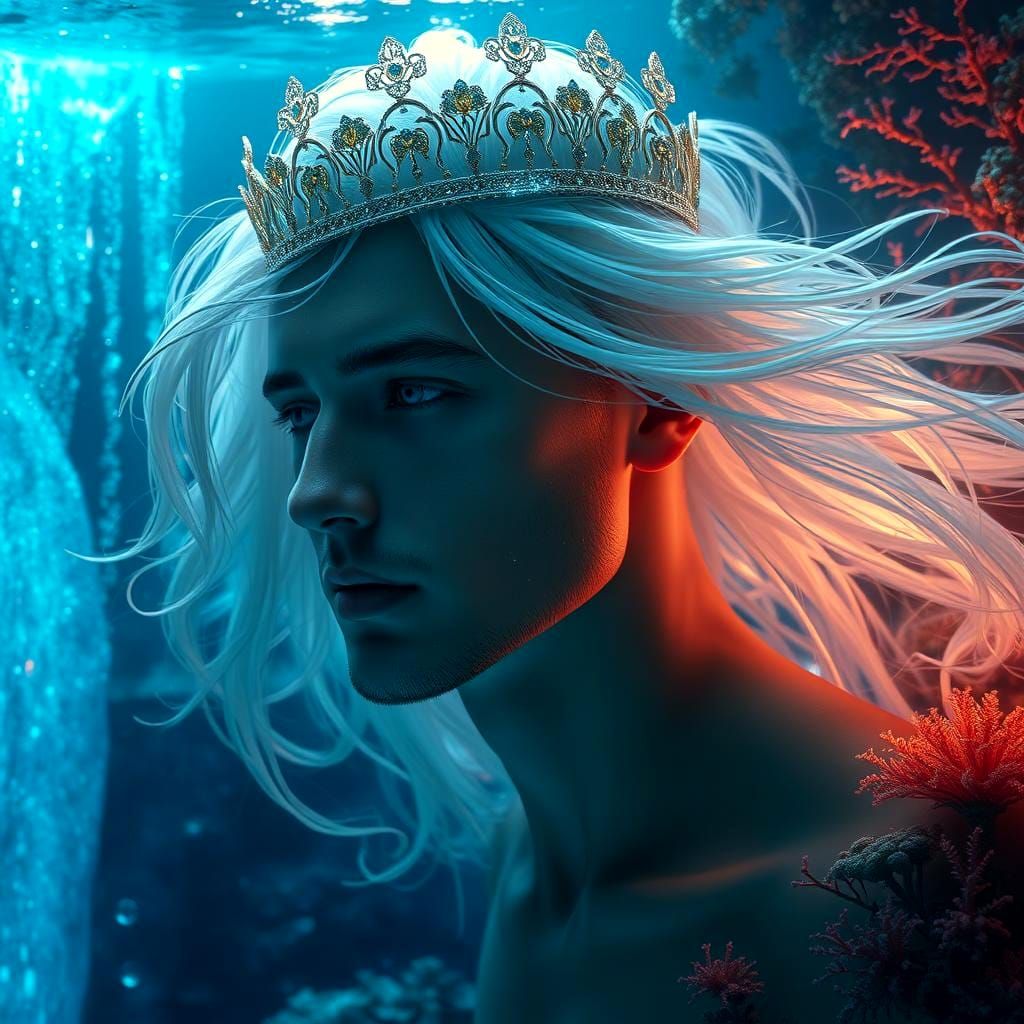 Ethereal Man in Underwater Realm: Fantasy Art