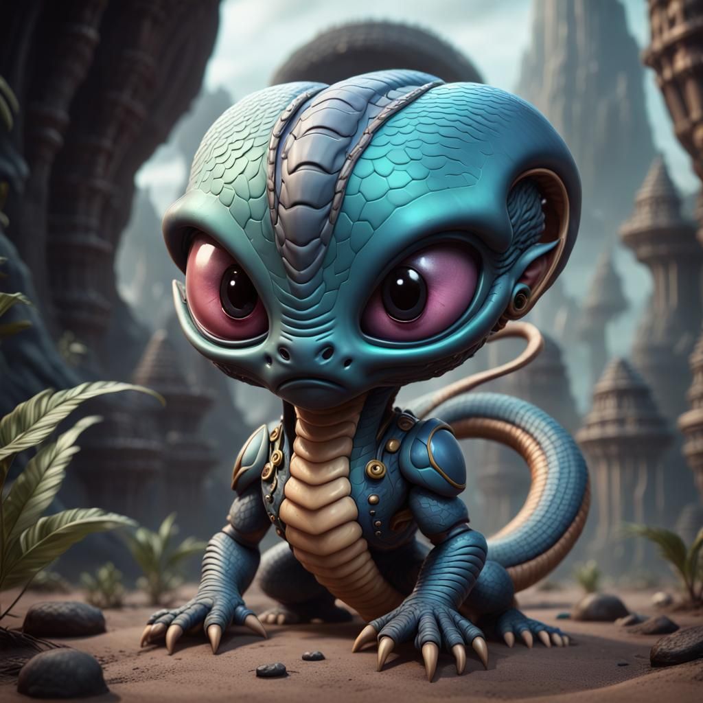 Detailed Chibi Alien Cobra in Fantasy Art Style