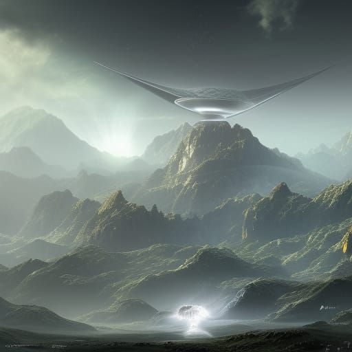 Silver UFO Emerges from Clouds