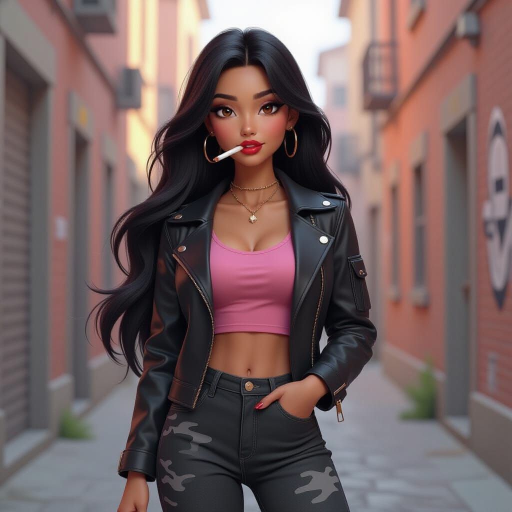 Young Woman in Alleyway, Pixar Animation Style