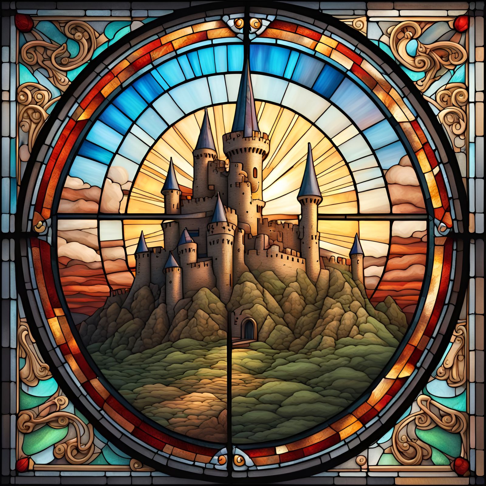 Medieval Stained Glass: UFO Attacks Castle