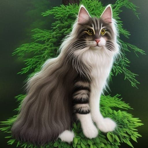 Hyperrealistic 3D Portrait of Norwegian Forest Cat
